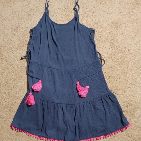 XHILARATION by TARGET Navy/Neon Pink Tassel Swim Cover-Up - Picture 4 of 5
